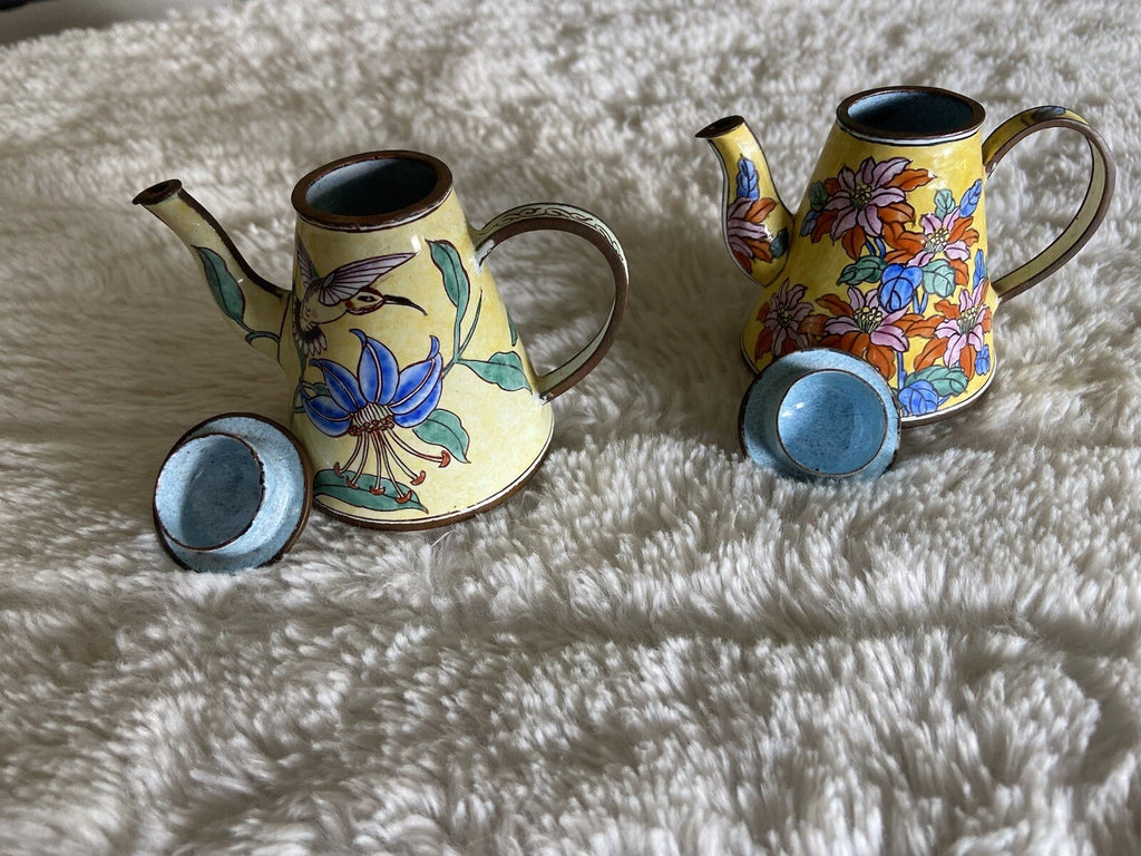 Collector’s Hand Painted Enamel Teapot Flowers  Butterflies Kelvin Chen Unsigned