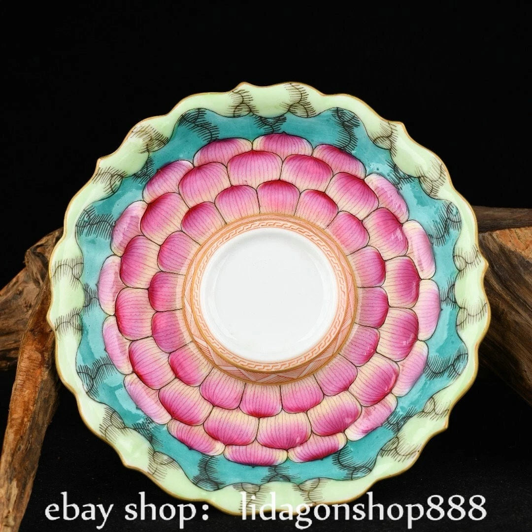 6.2" Old Chinese Qianlong Enamel Porcelain Lotus Flower Lid Tea Plate Tray