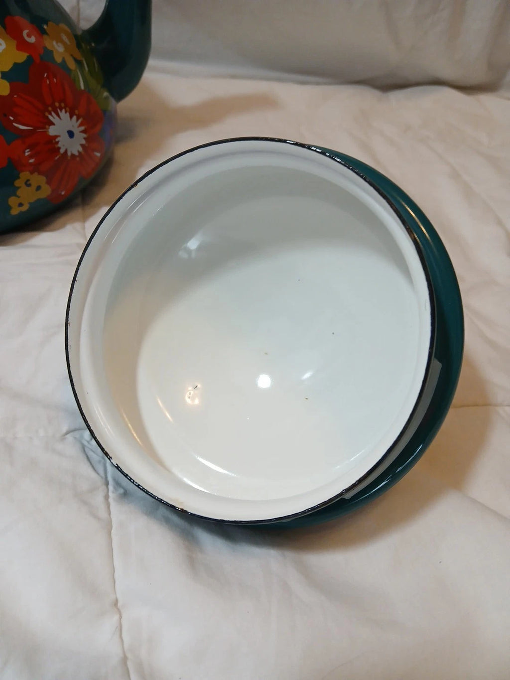 The Pioneer Woman Dazzling Dahlias Enamel Steel Teal 1.9 Quart Tea Kettle Pot