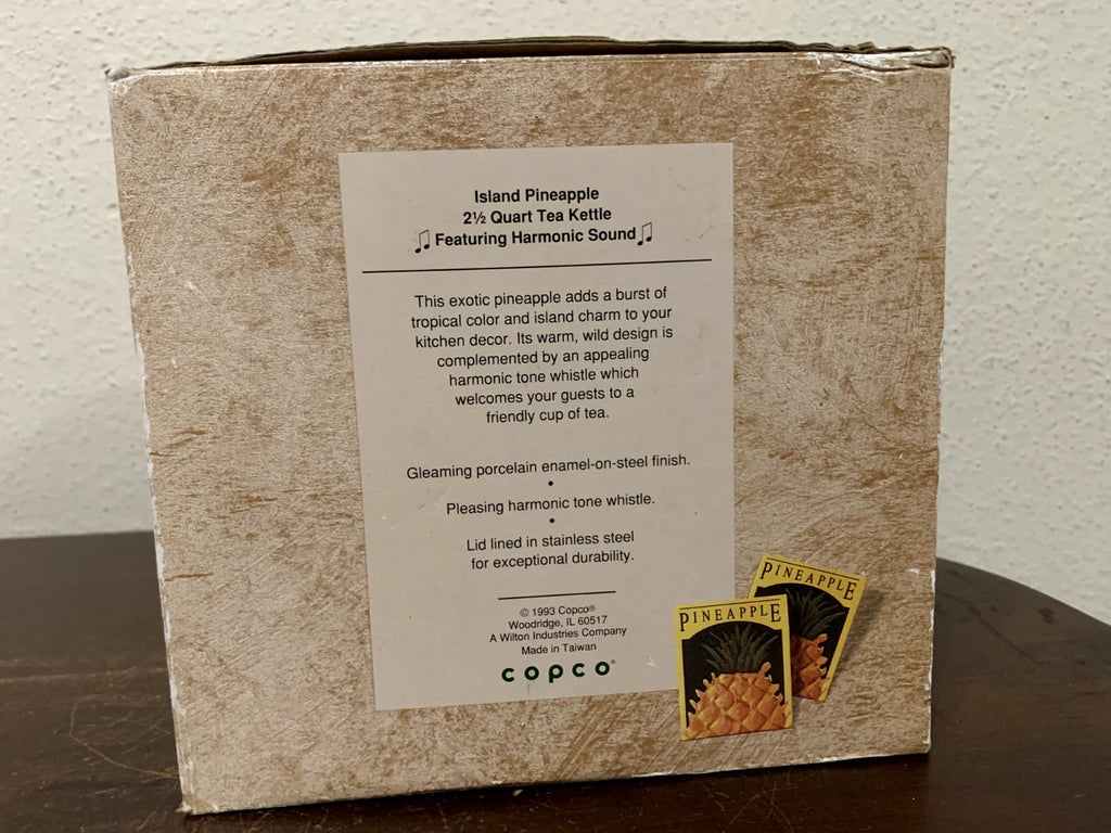 Copco Enamel on Steel Island Pineapple 2.5 Qt Whistling Tea Kettle 1993 WB