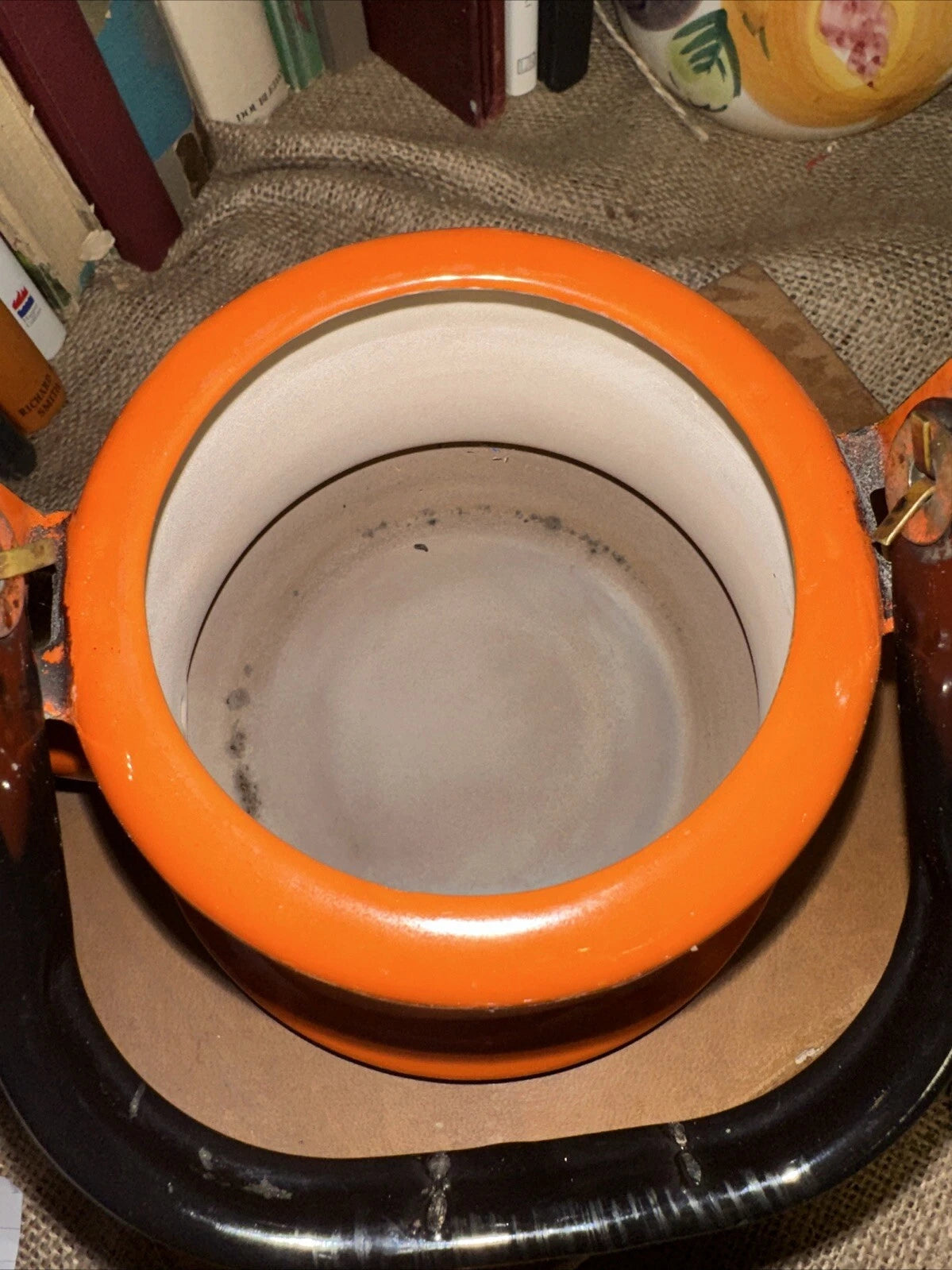 Vintage Orange Enamelware Metal Kettle Teapot  Oto Japan black handle