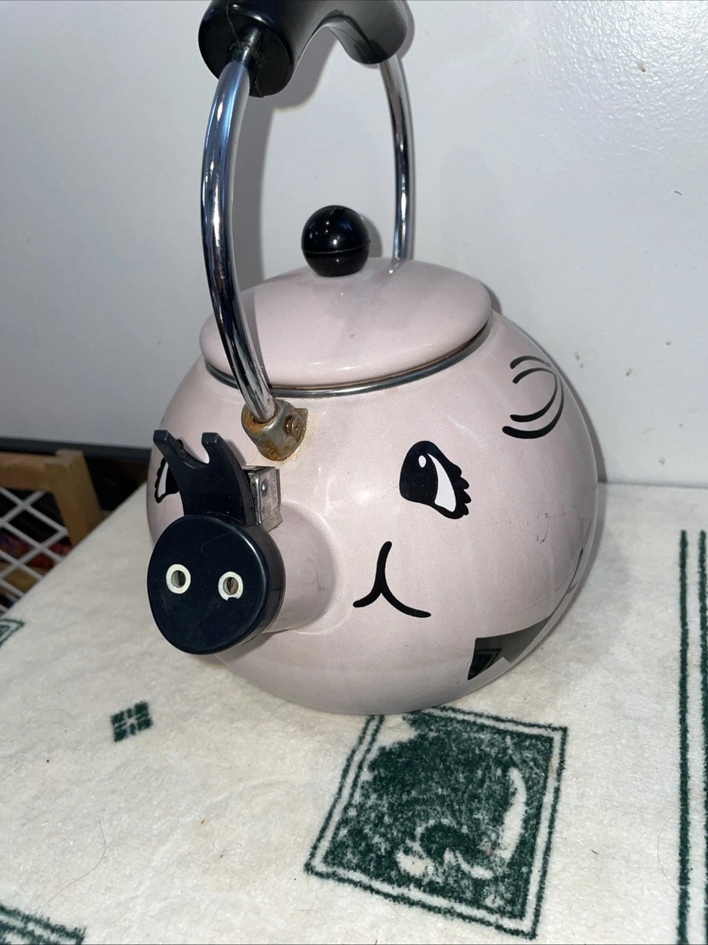 Vintage Kamenstein Pink Pig Whistling Teapot Tea Kettle Needs TLc