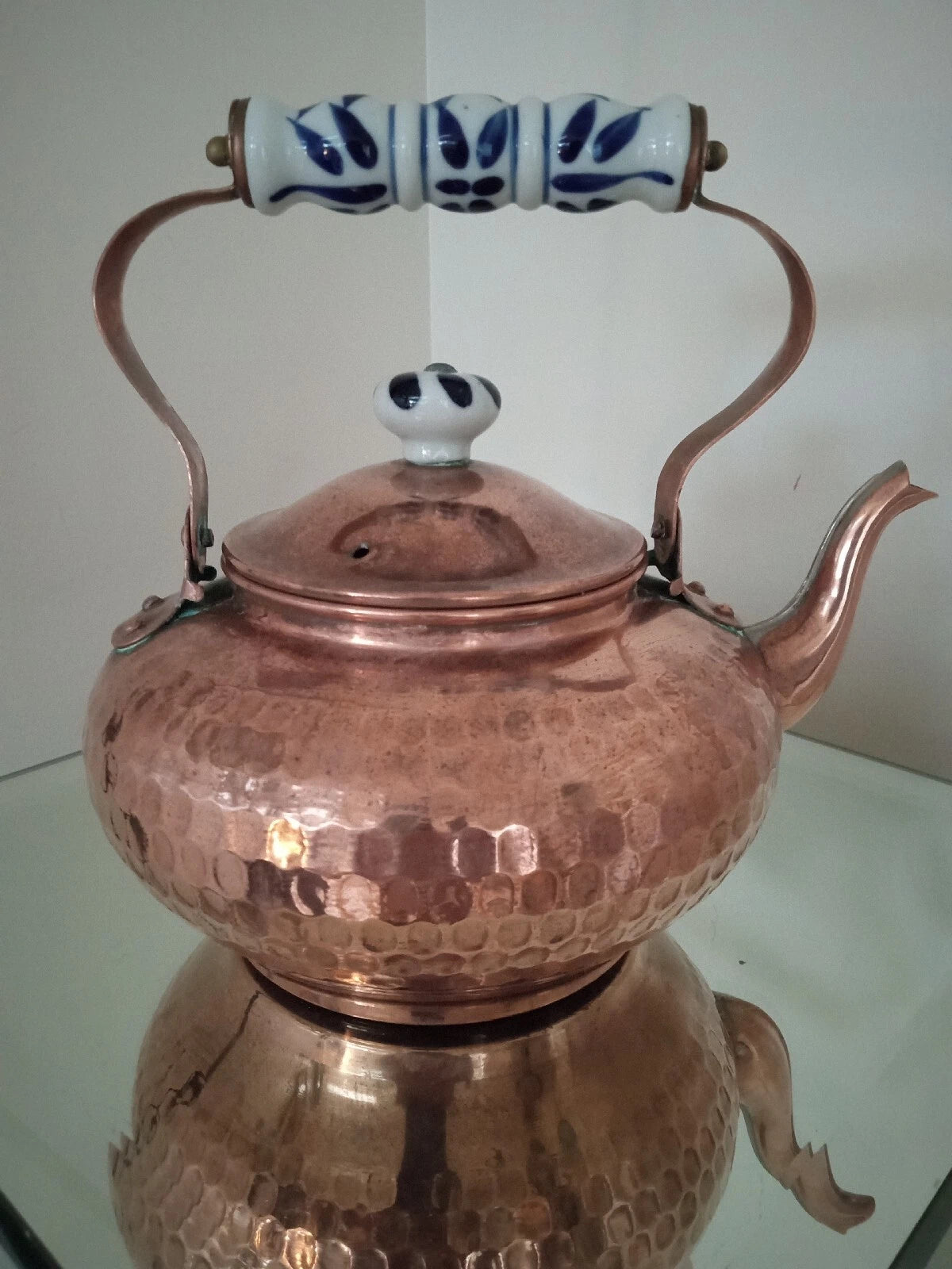 Old Vtg Copper Teapot Kettle Measuring Cup Creamer LOT of 2 Enamel Handle