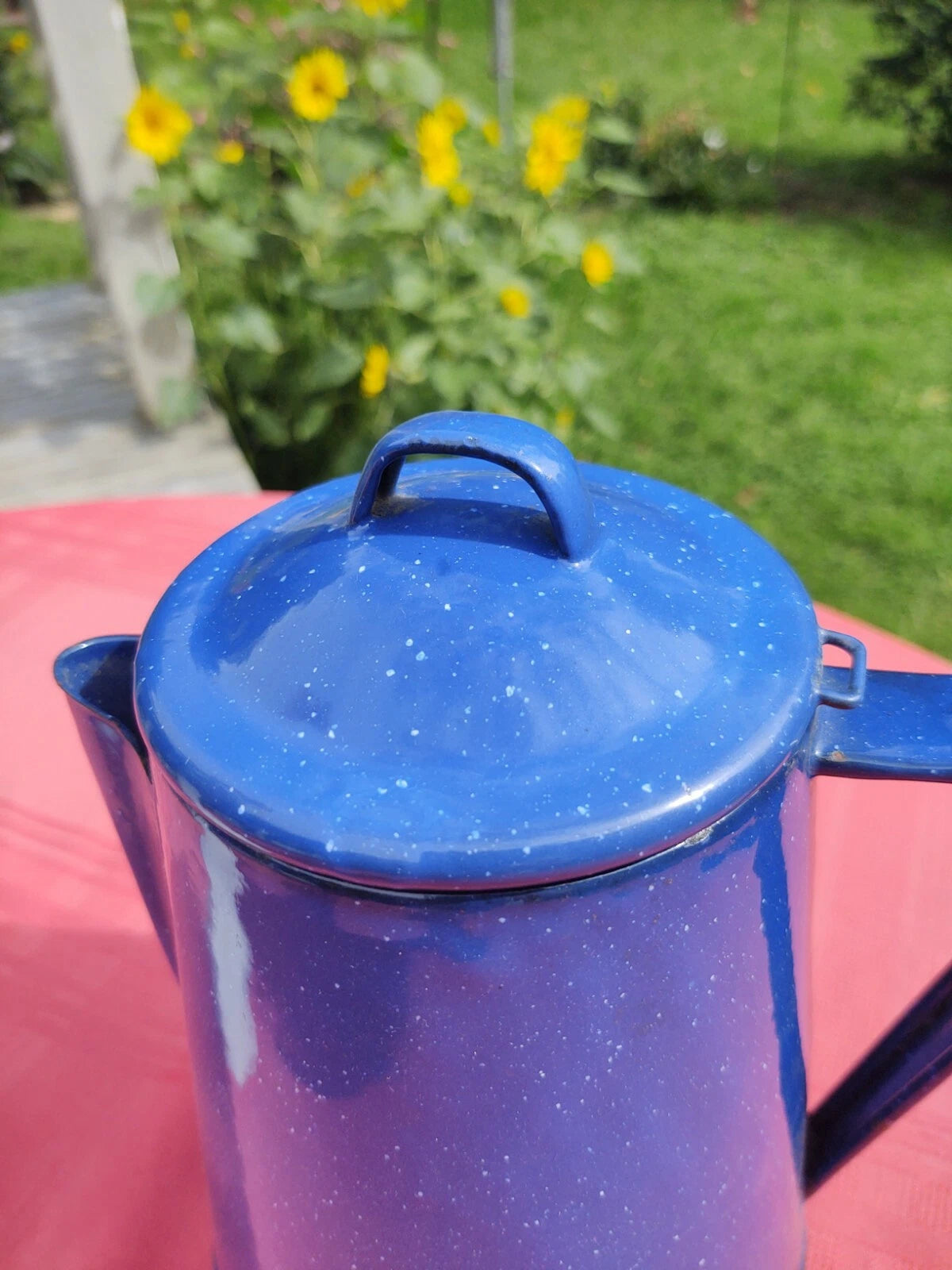 Blue Speckled Enamel Farmhouse Tea Pot
