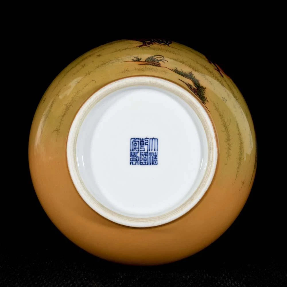 37CM Qianlong Signed Old Chinese Colour Enamel Vase W/cock N3324