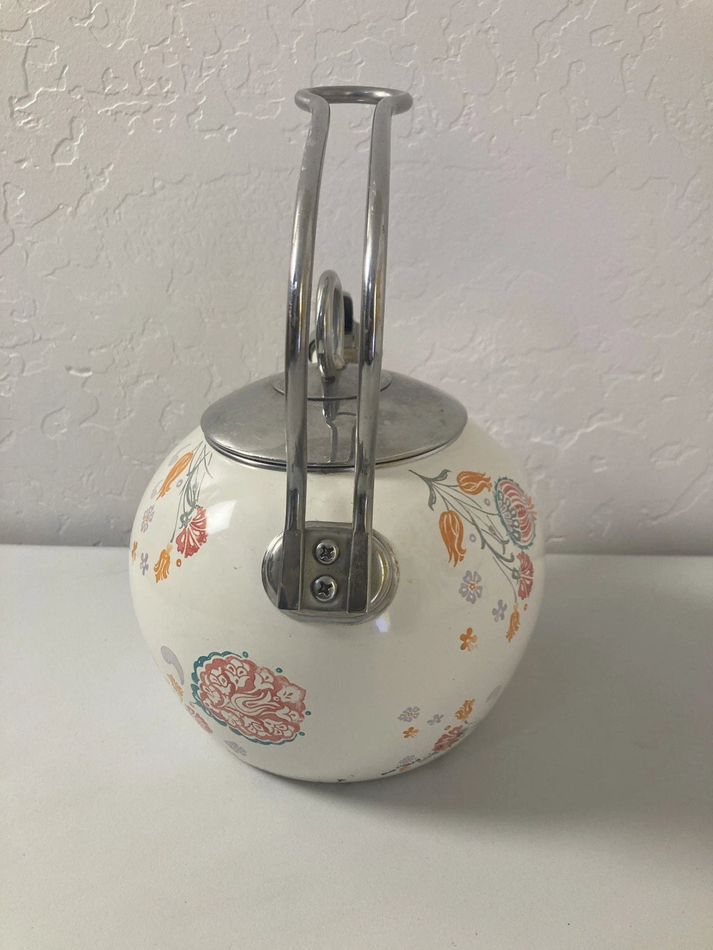 World Market White Orange Floral Pattern Oven Safe Tea Pot Kettle