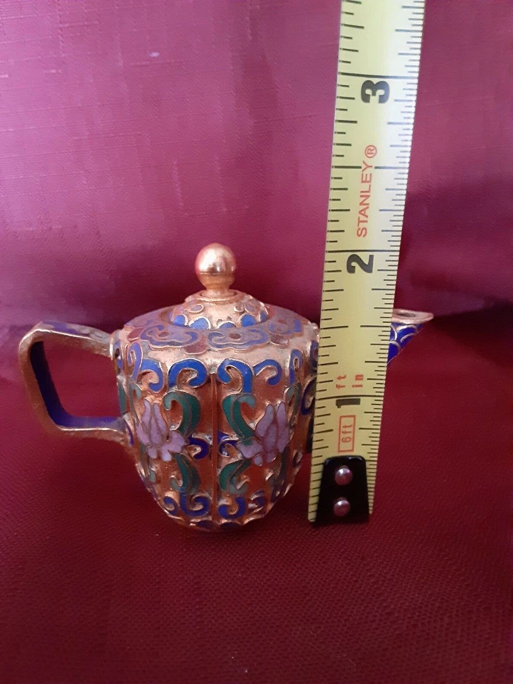 Cloisonne Enamel Miniature Teapot Hong Kong