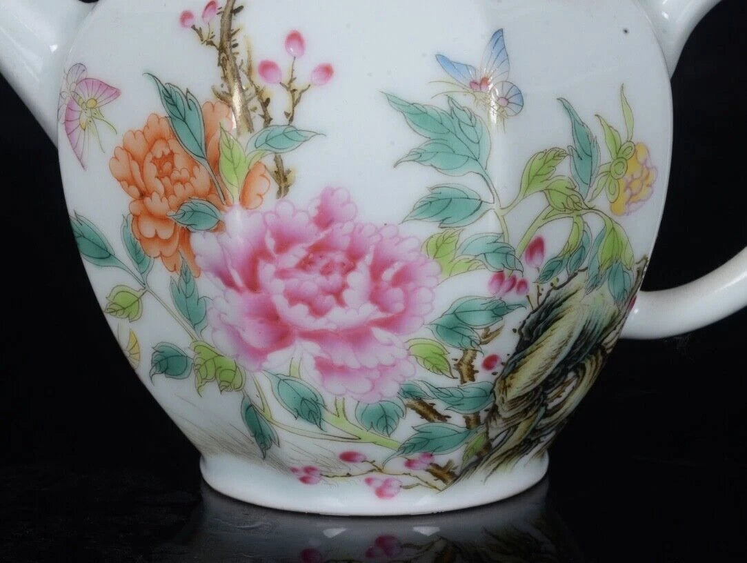 6“ China ancient Qing Yongzheng Celadon glaze Enamel color Floral pattern pot