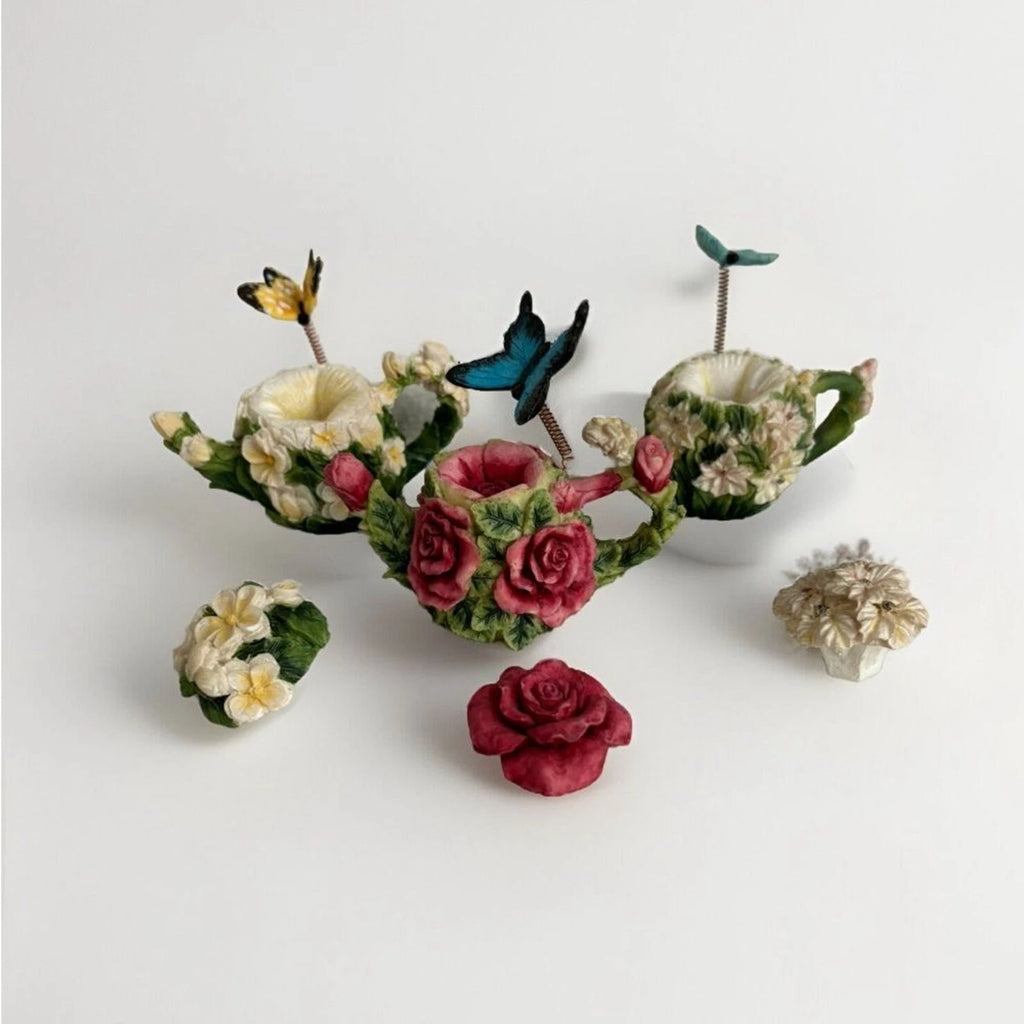 Mini 2” floral, butterfly tea posts set of 3