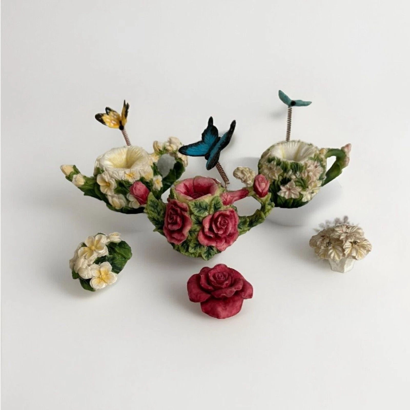 Mini 2” floral, butterfly tea posts set of 3