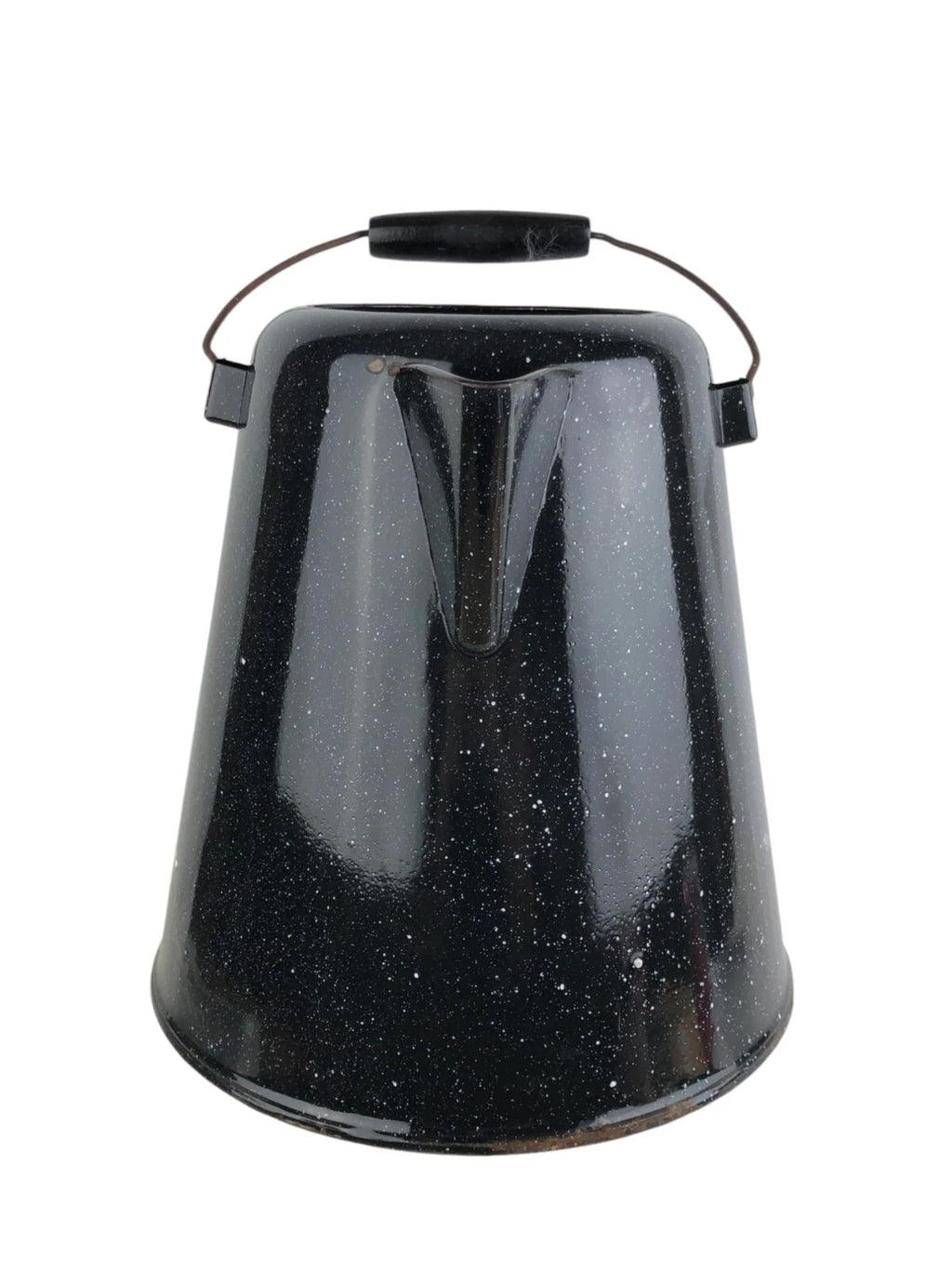 Vtg Enamelware Coffee Tea Pot Camping Kettle Black Speckled 10.5” Tall No Lid