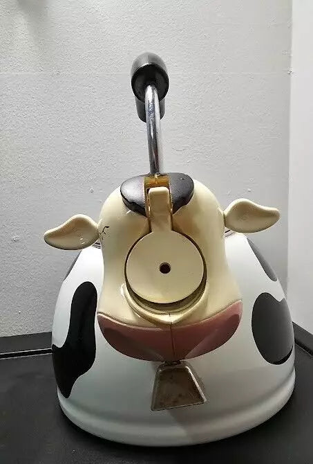 Vintage M Kamenstein Cow Tea Kettle With Bell Enamel Whistling Teapot