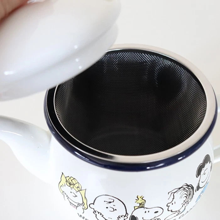 Snoopy y831 Peanuts Enamel Teapot White Kitchen Pot Vintage Used