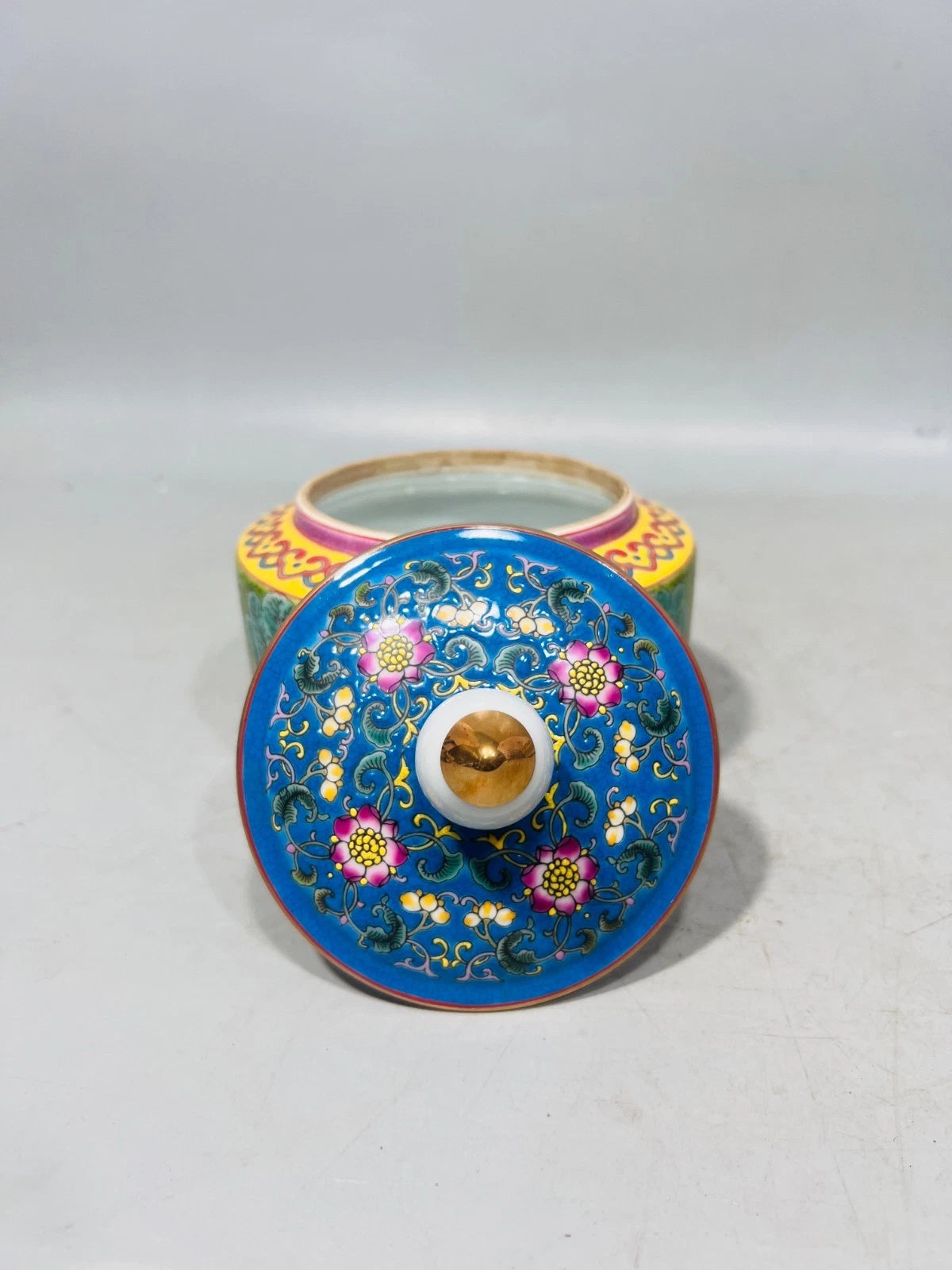 Antique gilded enamel tea jar