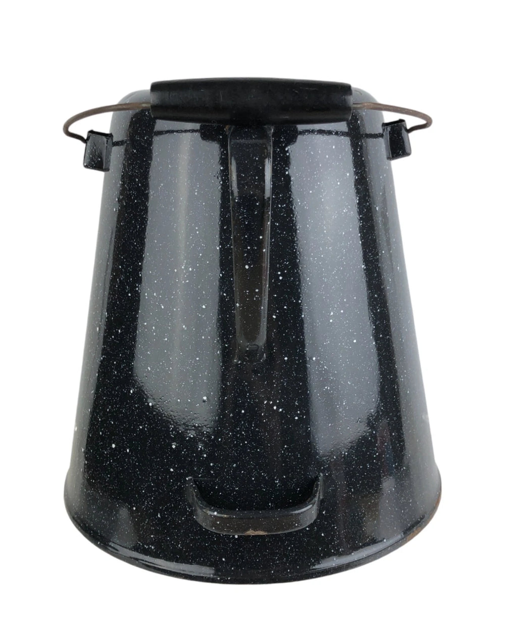 Vtg Enamelware Coffee Tea Pot Camping Kettle Black Speckled 10.5” Tall No Lid