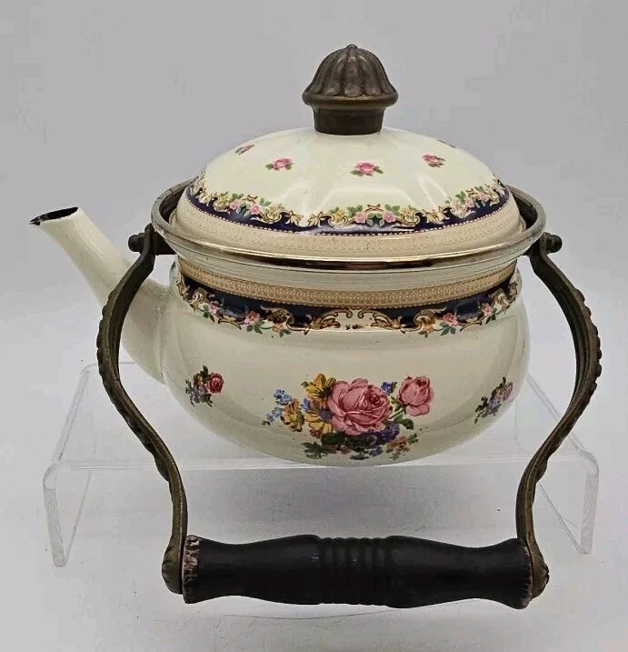 VTG 1960's Asta Fissler Enamelware 7 Piece Set Lidded Terrine Kettle Warmer Tray