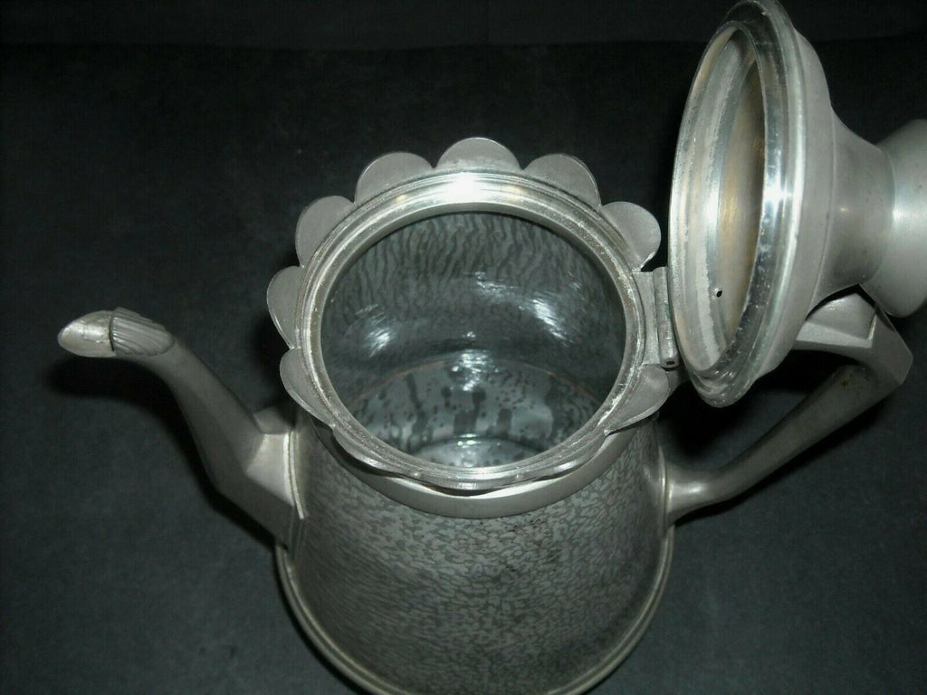 Early (1890 - 1905) Pewter-Trimmed Grey Graniteware Teapot - Enamel Ware