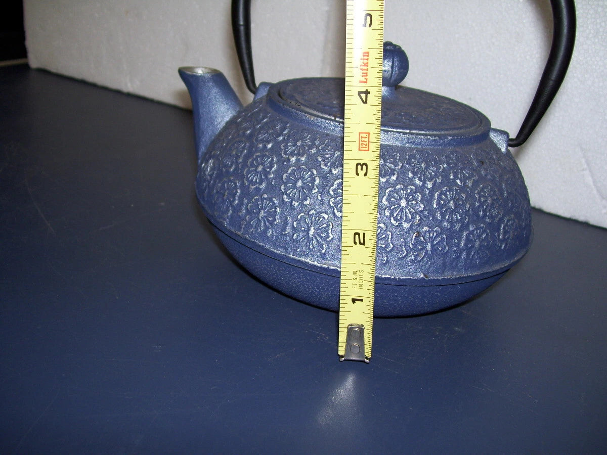 Blue Cast Iron Asian Tea Kettle With Enamel Interior - Heavy 4lbs