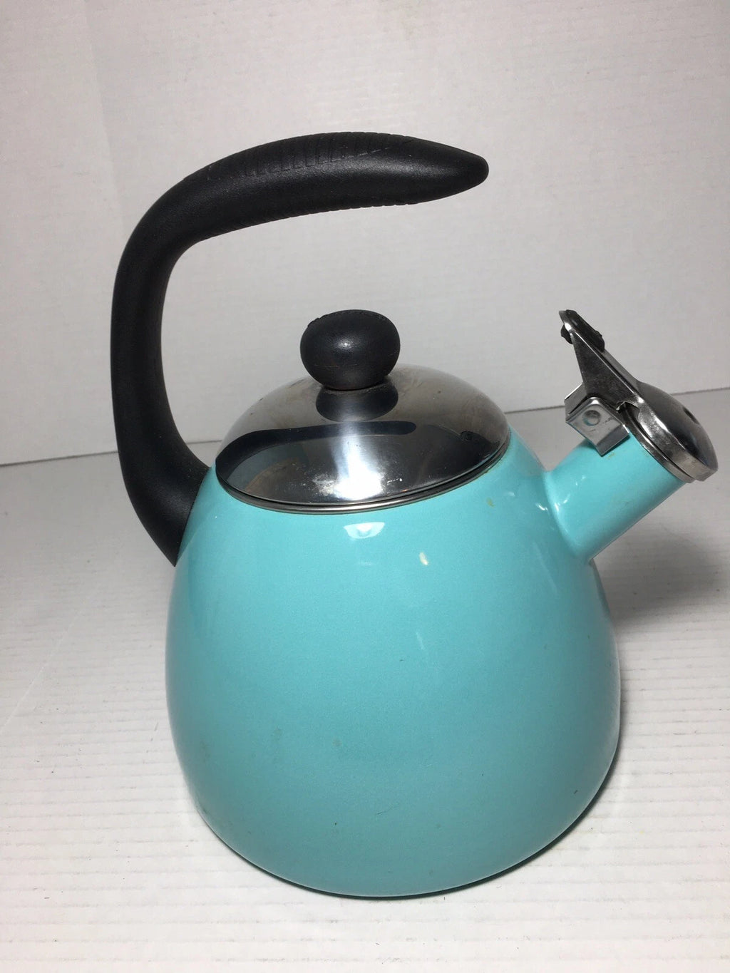 Turquoise Blue Farberware Whistling Enamel Tea Kettle 10 Cup Aqua Blue
