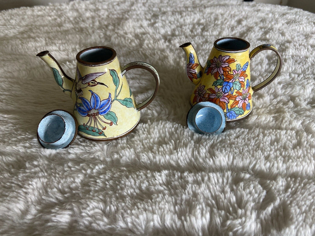 Collector’s Hand Painted Enamel Teapot Flowers  Butterflies Kelvin Chen Unsigned