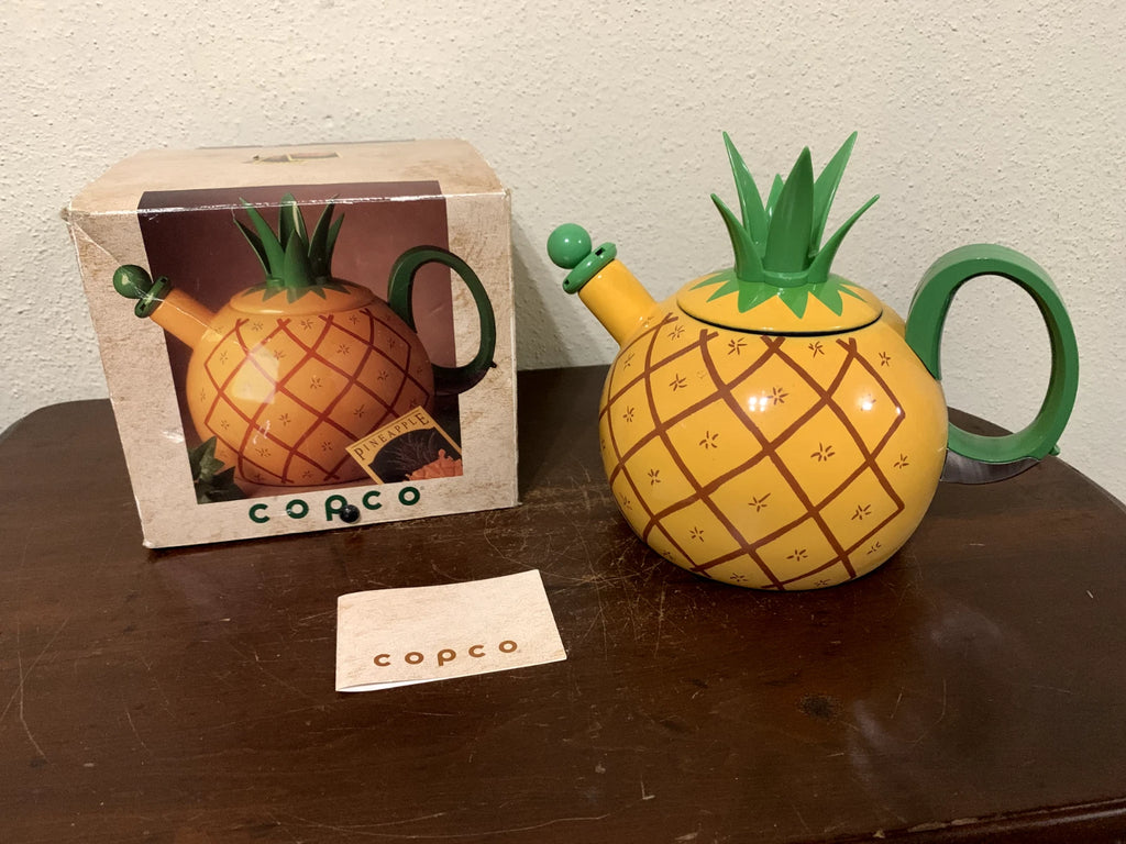 Copco Enamel on Steel Island Pineapple 2.5 Qt Whistling Tea Kettle 1993 WB