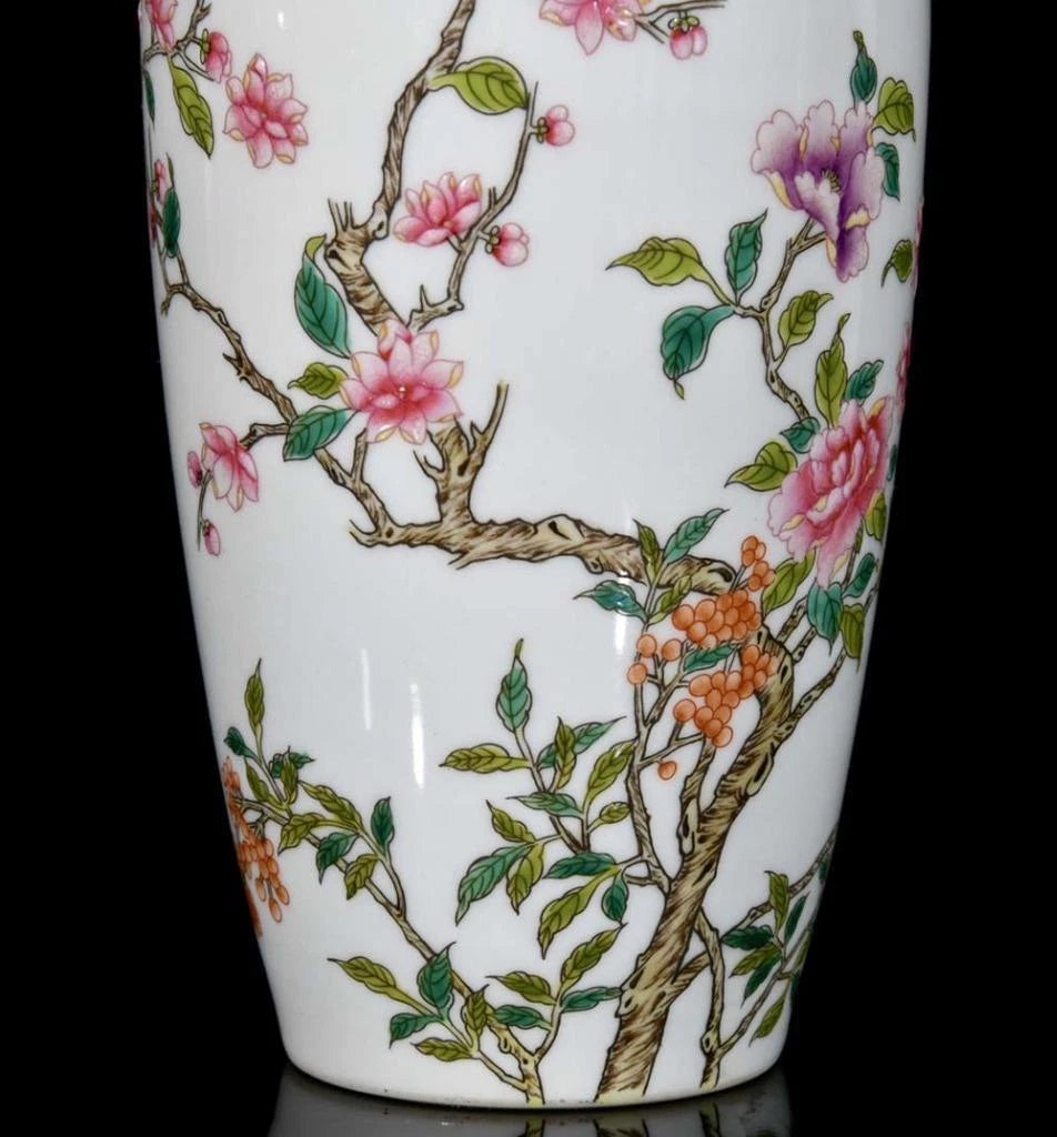 Yongzheng Signed Pair Old Chinese Colour Enamel Vase W/flower N3363