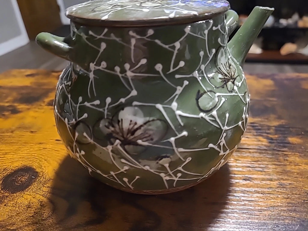 Vintage Japanese Teapot, Raised Pottery Enamel Detail,Does Have Chips