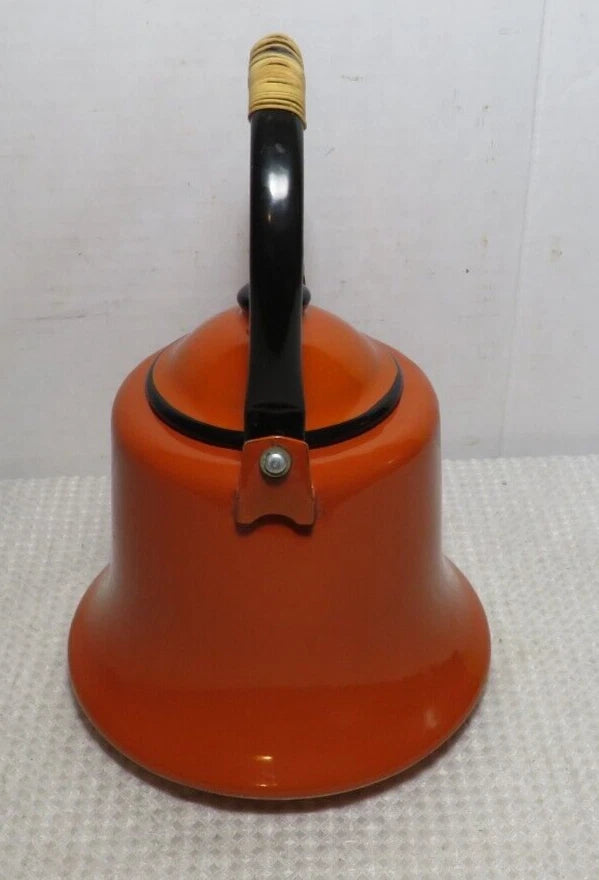 Vintage MCM Orange Black Baked Enamelware Tea Pot Kettle Japan Mod Kitchen