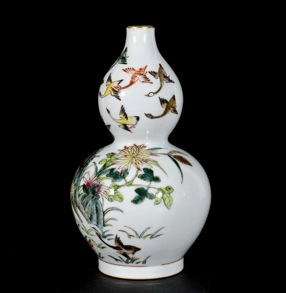 Qianlong Signed Old Chinese Colour Enamel Vase W/bird N3361