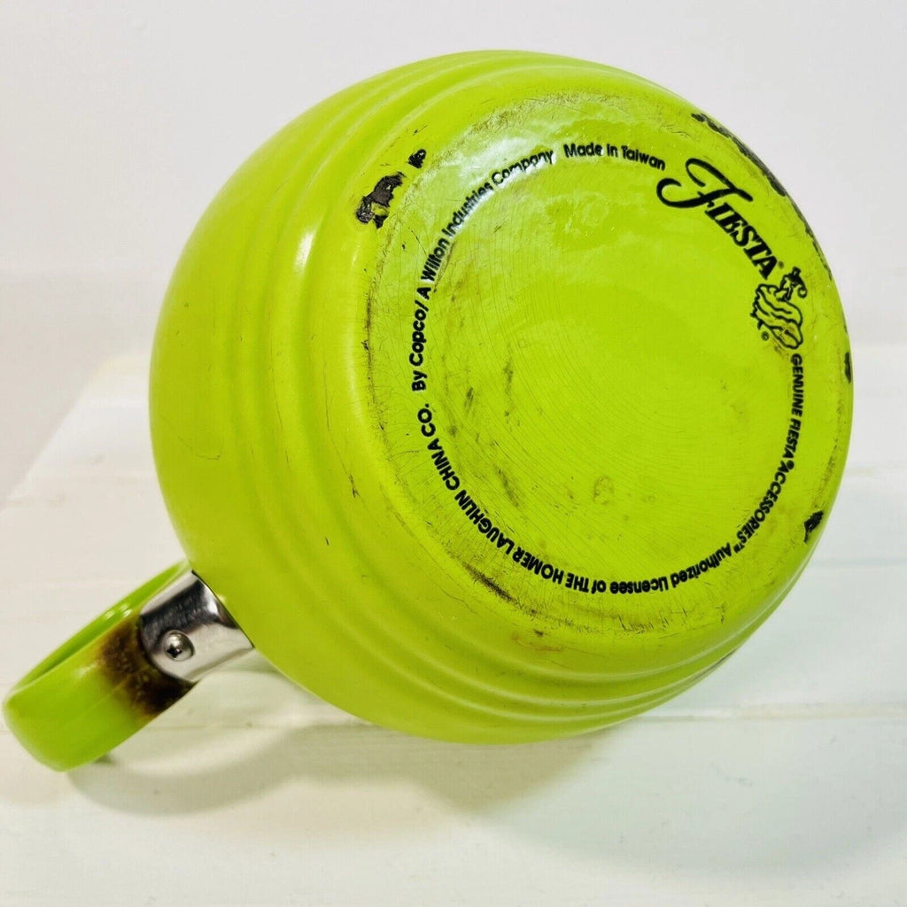 VINTAGE FIESTA MCM ENAMEL ON STEEL METAL CHARTREUSE GREEN TEA KETTLE TEAPOT