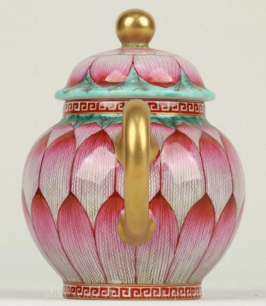 6" Yongzheng Marked Enamel Porcelain Gilt Lotus Flower Pattern Wine Tea Pot