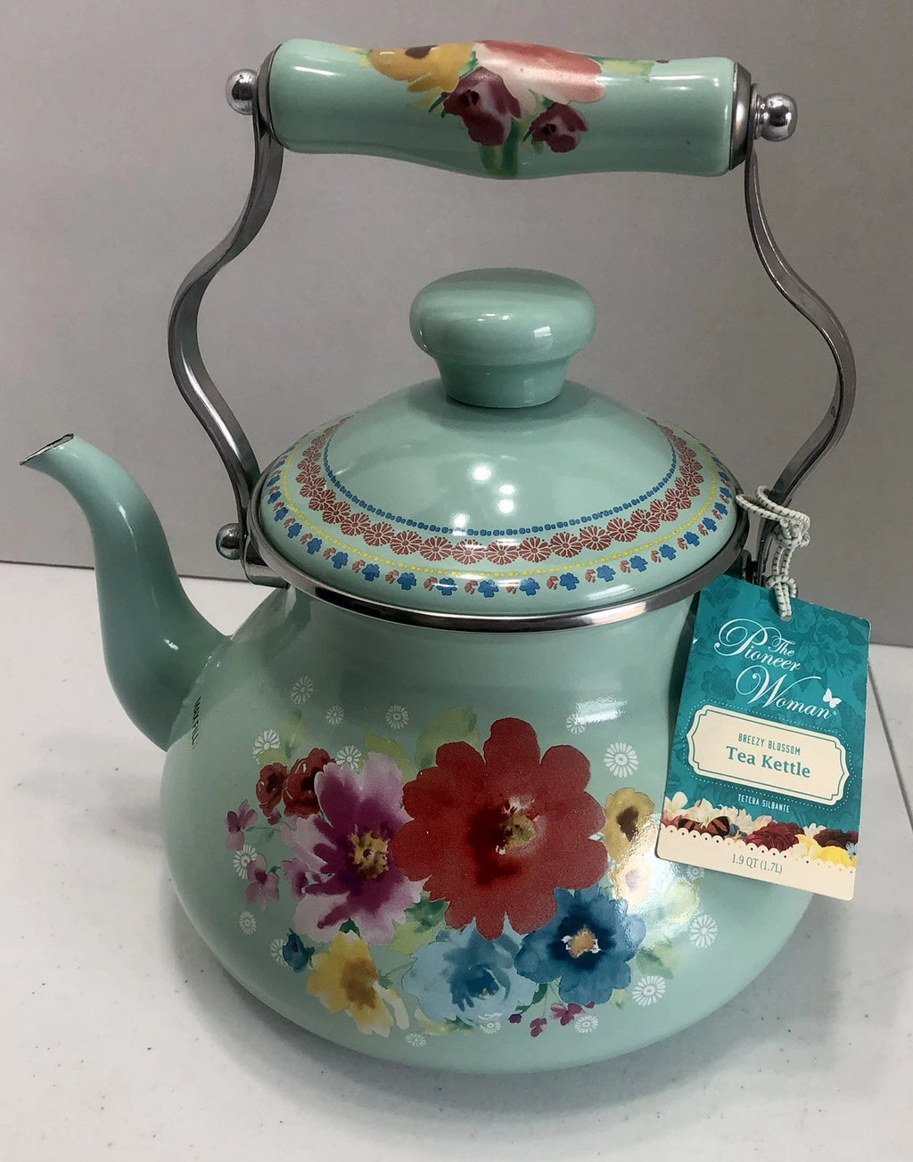 Pioneer Woman ~ Breezy Blossom ~ 1.9-Quart Tea Kettle ~ Enamel on Steel ~ Floral