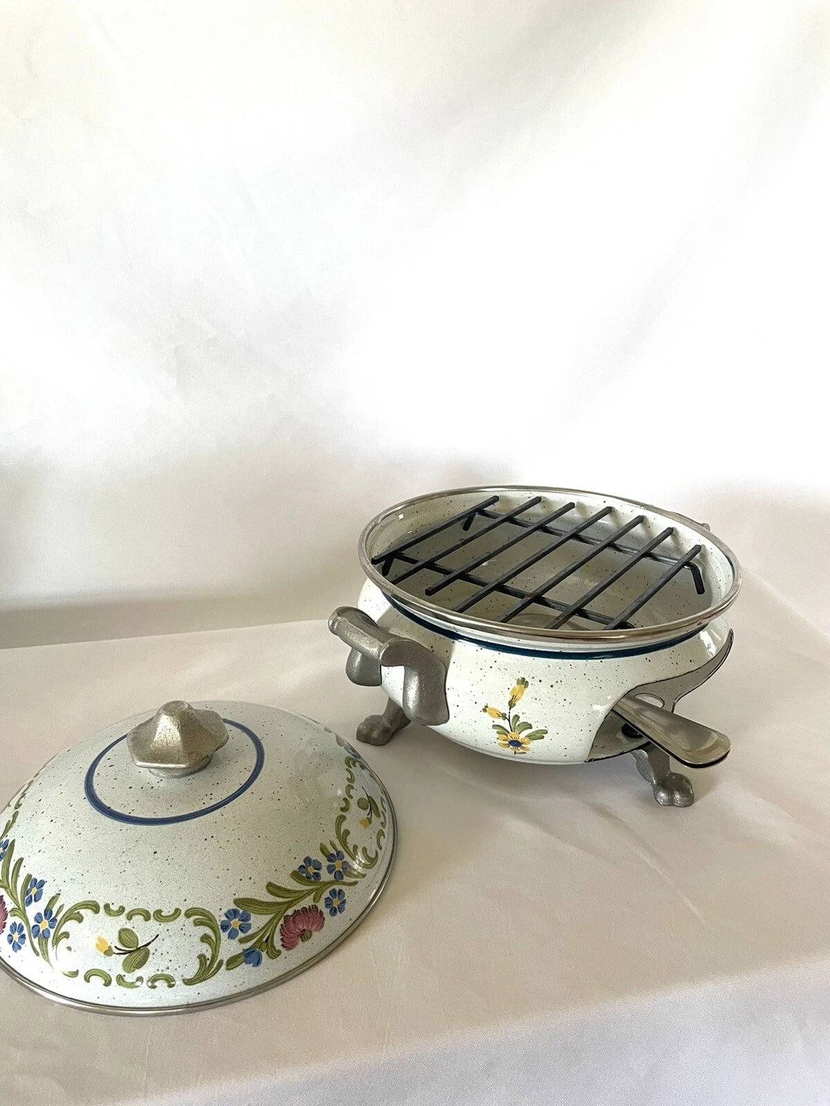 RARE SET - Vintage ASTA Enamel Cookware Teapot, Casserole Pot, & Fondue Set