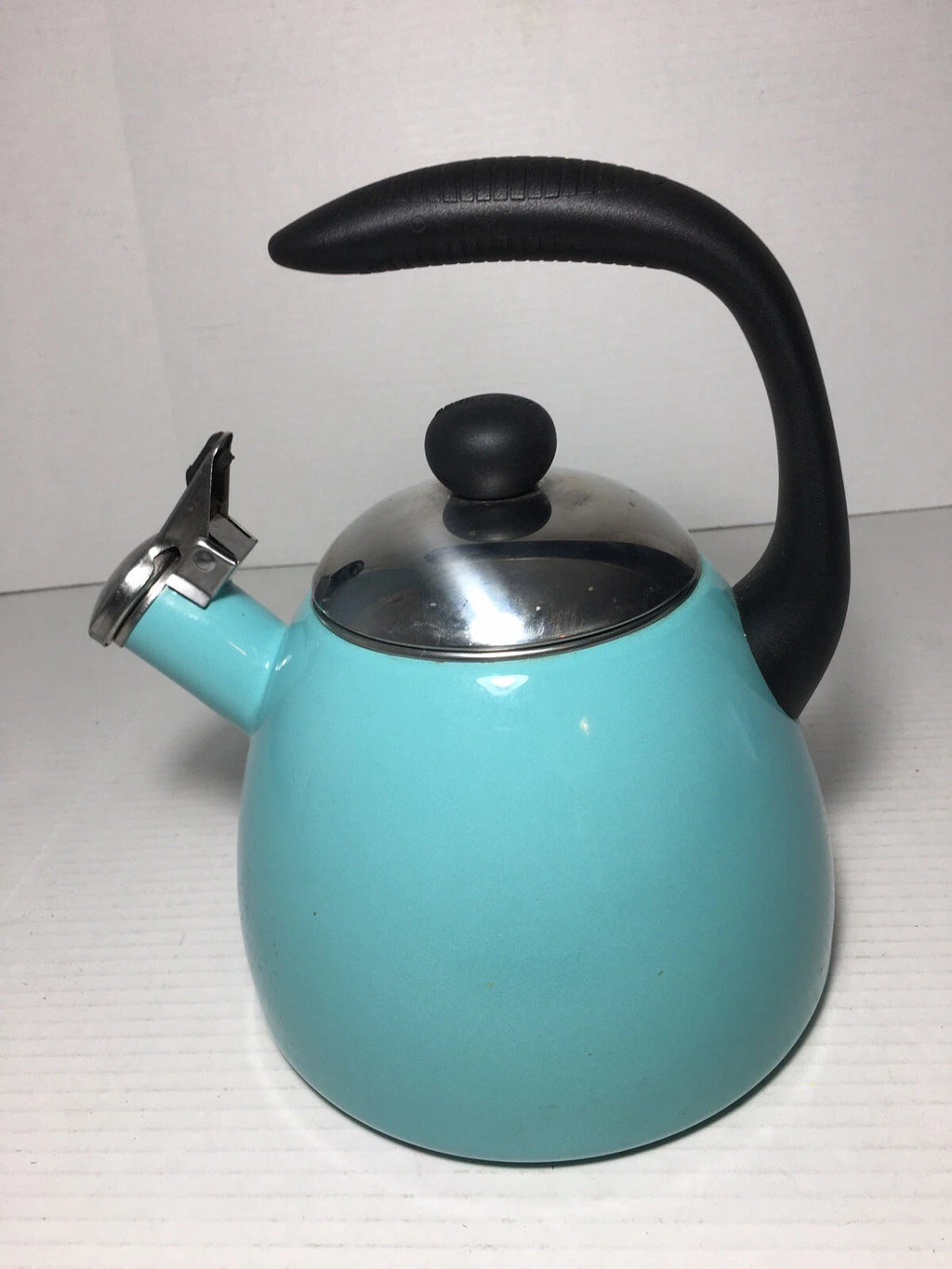 Turquoise Blue Farberware Whistling Enamel Tea Kettle 10 Cup Aqua Blue