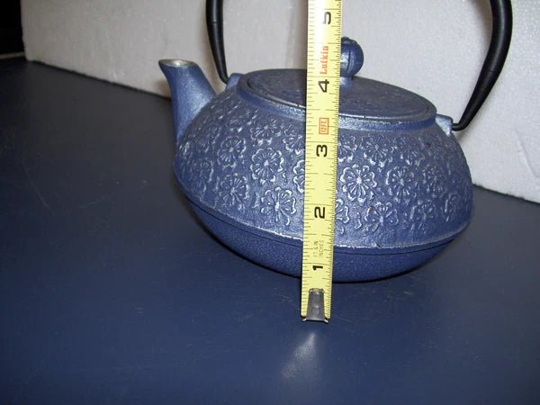 Blue Cast Iron Asian Tea Kettle With Enamel Interior - Heavy 4lbs