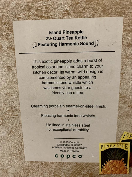 Copco Enamel on Steel Island Pineapple 2.5 Qt Whistling Tea Kettle 1993 WB