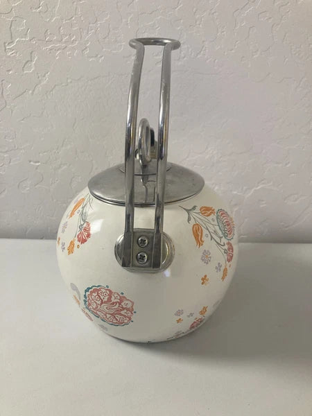World Market White Orange Floral Pattern Oven Safe Tea Pot Kettle