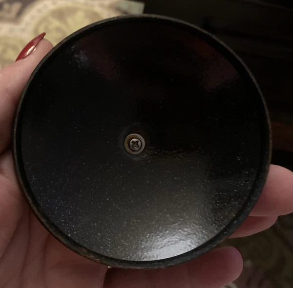 Brown Enamel Vintage  Tea Kettle W/ Wooden Handle Tiny Chip On Lid & Rim