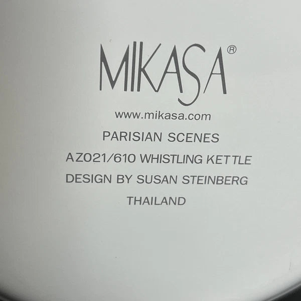 Vintage Mikasa Enamelware Parisian Scenes Whistling Tea Kettle