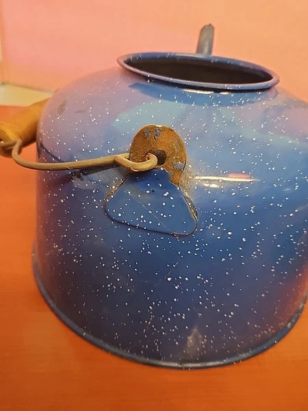 Vintage Antique Speckled Enamelware Teapot Tea Kettle Primitive Rustic Farmhouse