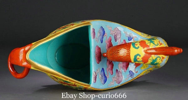 Qianlong Marked Colour Enamel Porcelain Gilt Flower Phoenix Bird Zun Kettle Pot