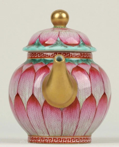 6" Yongzheng Marked Enamel Porcelain Gilt Lotus Flower Pattern Wine Tea Pot