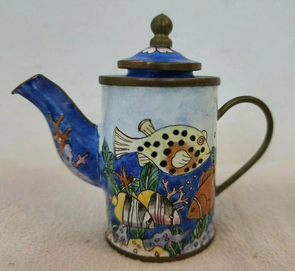Empress Arts Miniature Enamel Teapot Ocean Sea Fish