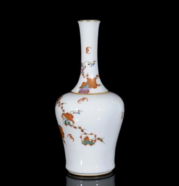 Qianlong Signed Old Chinese Colour Enamel Vase W/flower N3409