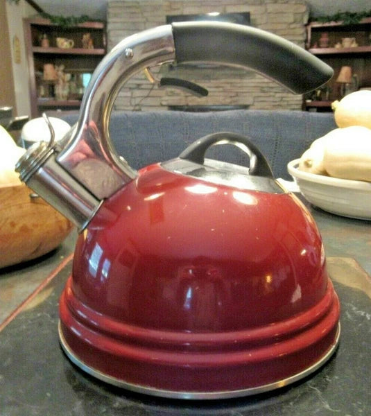 Calidad 2.5L Professional Quality Red Enamel Stainless Whistling Teapot Kettle
