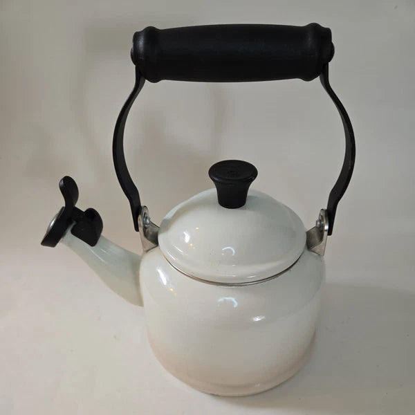 Vintage Le Creuset Whistling Tea Kettle White Enamel Steel 1.25  - Enamel/Steel