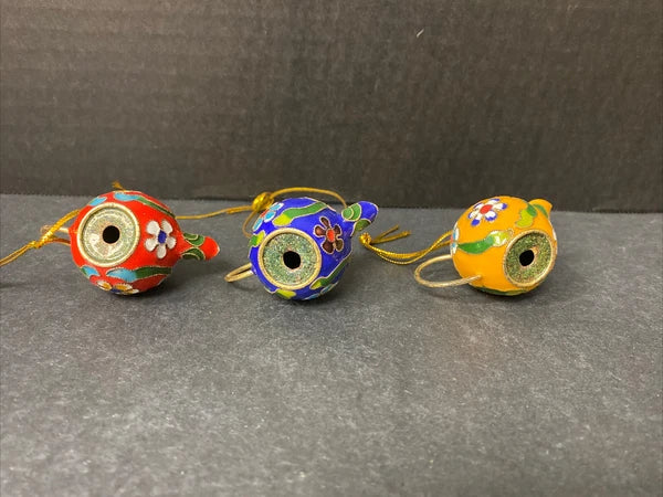 Miniature Cloisonne Teapot Ornaments Enamel Floral Lot of 3