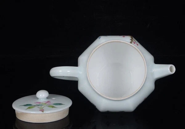 6“ China ancient Qing Yongzheng Celadon glaze Enamel color Floral pattern pot