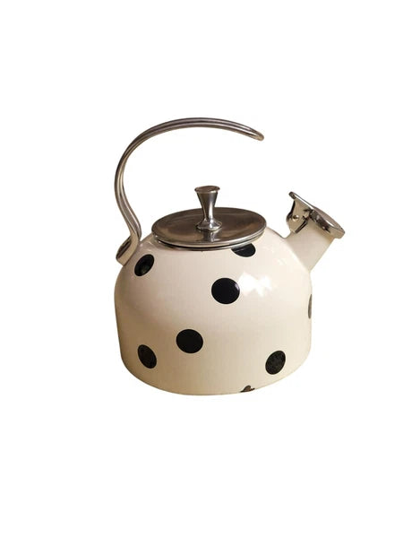 Kate Spade + Lenox Whistle While You Work Deco Dot  Black Polka Dot Teapot Ename