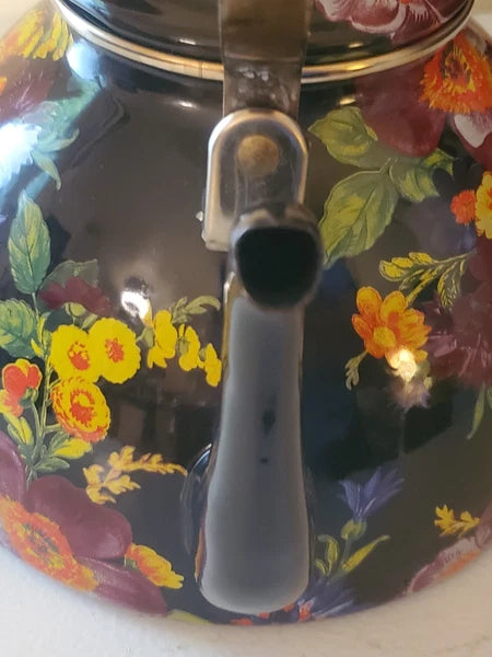 Mackenzie-Childs Black Flower Market Teapot Halloween Autumn Fall 3 QT Quart